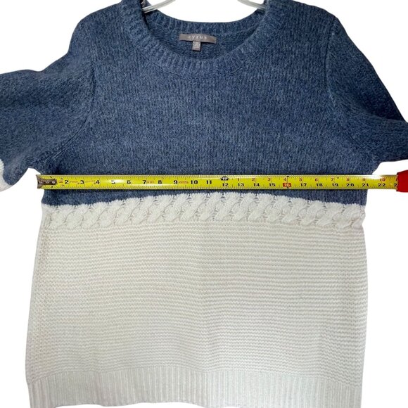 Cyrus Colorblock Knit Sweater Cable Detail Blue Cream White XL Wool Blend Soft - Picture 11 of 11